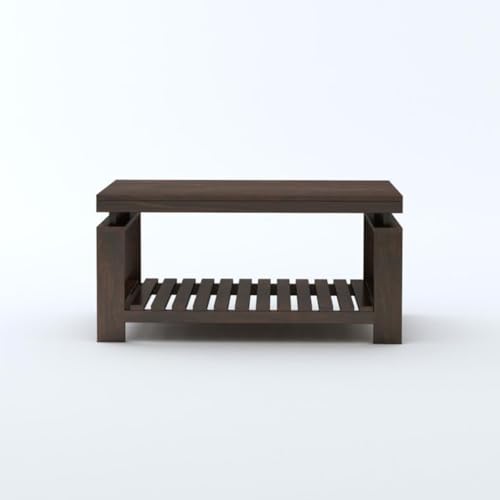 Image of MAMTA DECORATION Solid Sheesham Wood Coffee Table for Living Room | Wooden Center Table with Shelf Storage for Home, Hall, Office & Lounge | Modern Tea Table | Rectangular Coffee Table | Walnut Finish