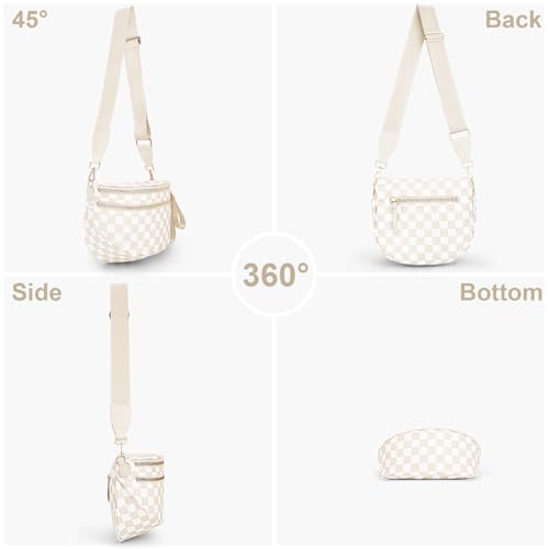 Image of Lushandy Bum Bag Checkered Crossbody Bag Mom Everyday Purse | Roomy Space, Wipe Clean, Wide Strap