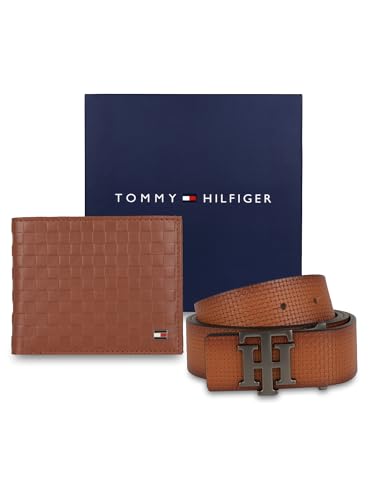 Image of Tommy Hilfiger Binnions Leather Belt + Wallet Gift Set for Men - Tan /Tan