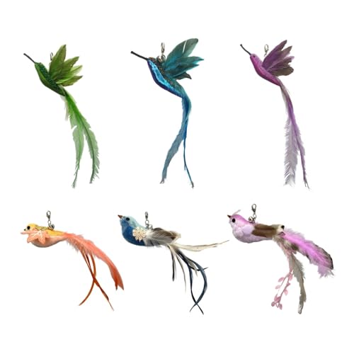 DONGKER Cat Feather Toys Replacements,6 PCS Interactive Simulation Bird Cat Toy Set with Feather & Bell for Cat Chasing Jumping Playing