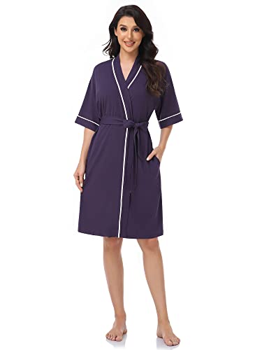 Colorfulleaf Womens Bamboo Short Robes Lightweight Kimono Robe Soft Summer Bathrobe Ladies Loungewear With Pockets (Purpe,2Xl) #TOP3