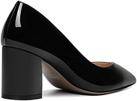 AMBELIGHT Women's Solid Slip On 2.5 Inch Mid Heel Chunky Patent Office Pointed Toe Dress Pumps Shoes Black Size 8 - Tacones para Mujer | Image 5