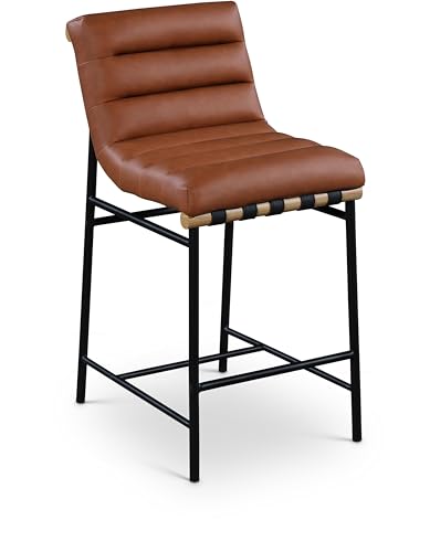 Meridian Furniture 857Cognac-C Burke Collection Modern | Contemporary Vegan Leather Upholstered Counter Stool, Cognac, 18" W x 24" D x 37.5" H