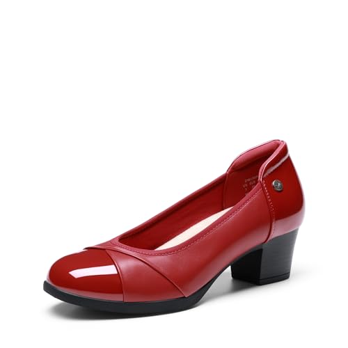 Top 10 Best Standing Desk Shoes for Ultimate Comfort 12 DREAM PAIRS Women's Pumps Low Chunky Block Closed Toe Shoes Work Comfortable Heels Round Toe Dress,Size 10,Red,DWUMPU2507