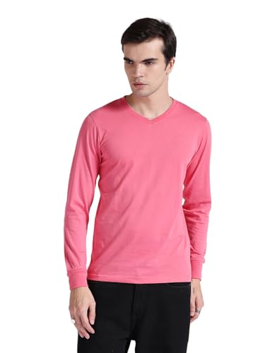 Image of The Indian Garage Co Men Cotton Slim Fit Solid V-Neck Tshirt