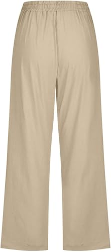 Linen Pants Women，Women Capri Pants, Casual Wide Leg, Elastic Drawstring Waist, Summer Straight Fit4