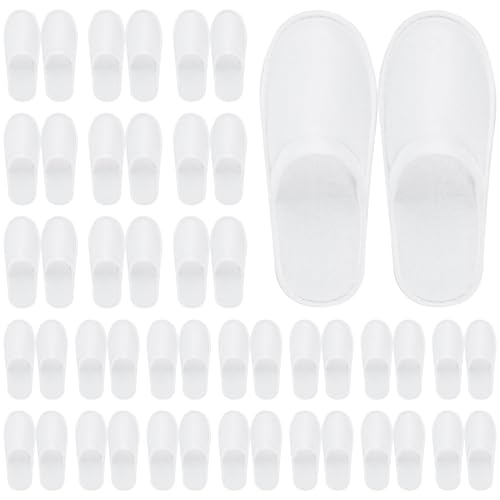 YFNVH Lot de 24 Paires de Chaussons Hotel Jetables, Chaussons Spa pour Femmes et Hommes, Chausson Fermés Antidérapants pour Hôtel, Maison, et Voyage (Blancs)