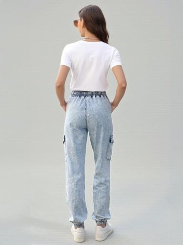 Women's Cargo Joggers Pants with Pockets - High Waisted Elastic Waist Jeans with Drawstring, Stretchy Comfort Fit2
