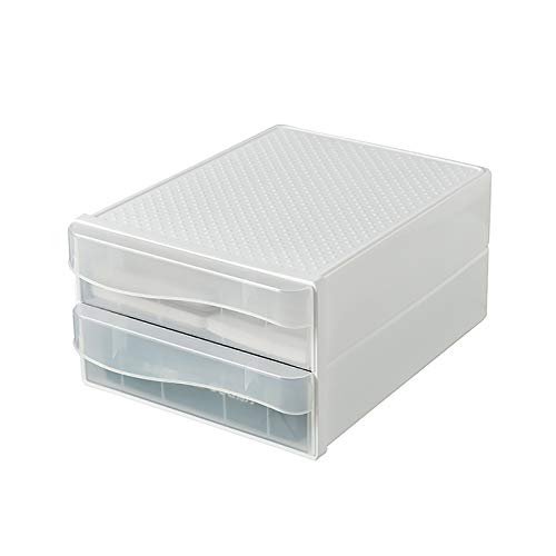 VANRA Desktop Drawer Organizer 2-Drawer System Office Stacking Drawer Set Plastic Storage File Cabinet for A4 Letter Size (2-Drawer, Translucent)