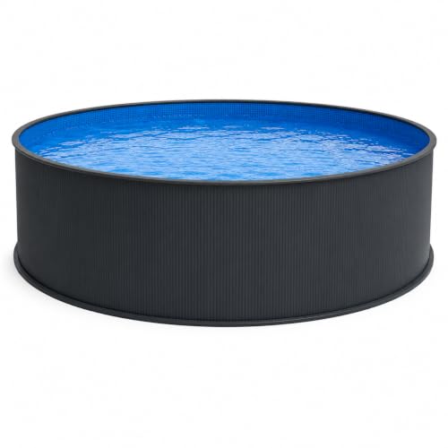 poolomio Stahlwandpool Ø 550 x 120 cm | runder Aufstellpool anthrazit 12.500 l | Mit 0 3 mm Poolinnenfolie