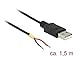 Produktbild DeLock Kabel USB 2.0 Typ-A Stecker > 2 x offene Kabelenden Strom 1,5 m Raspberry