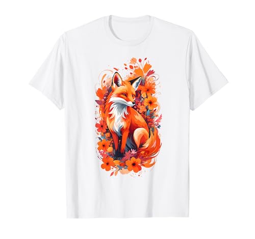 Fuchs Zeichnung Malerei Blumen Fuchsliebhaber Geschenk T-Shirt Fuchs Zeichnung Malerei Blumen Fuchsliebhaber Geschenk T-Shirt