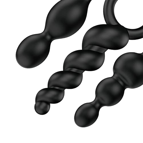 Satisfyer Booty Call Anal Plugs 3 Piece Set - Butt Plug, Anal Dildo, 3 Different Structures, Soft Silicone, Increasing Diameter, Retaining Ring - Ideal for Beginners and Anal Training (Black)
