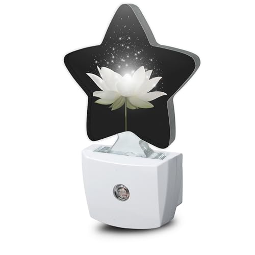 Image of White Lotus Flower Night Light Plug-in Dusk to Dawn Smart Sensor White Led Nightlight for Bedroom Bathroom Kitchen Hallway Stairs Energy Efficient Decor Desk Lamp
