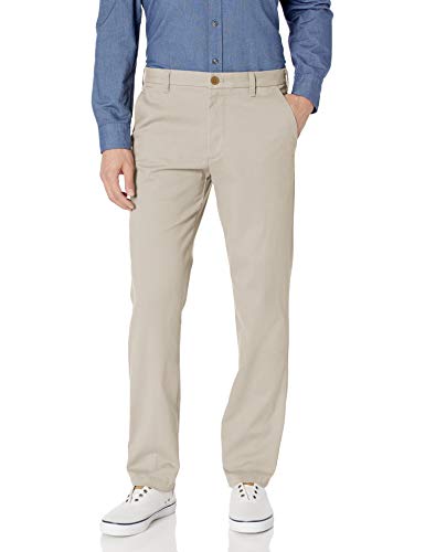IZOD Men's Performance Stretch Straight Fit Flat Front Chino Pant, Warn Pearl, 38W x 30L
