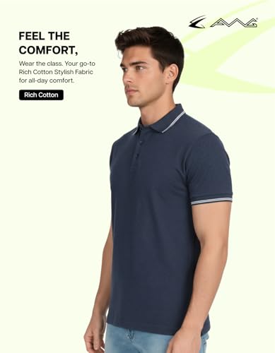 Image of AWG ALL WEATHER GEAR Rich Cotton Polo T-Shirt | Half Sleeve Classic Fit | Soft Breathable Solid Tee | Casual & Office Wear | Comfortable Everyday Cotton Polo | Mens Tshirts