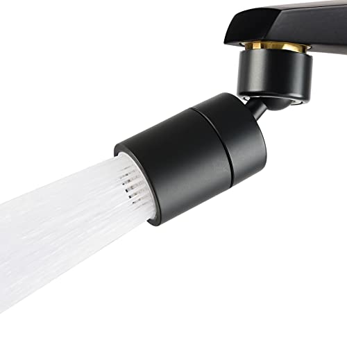 Hibbent Dual-Function Female Faucet Aerator, 1.8 Gpm Extra Big Angle Rotate Kitchen Sink Aerator Sprayer Head 360° Swivel Sink Sprayer Attachment-55/64 Inch-27Uns Female Thread-Matte Black #TOP14