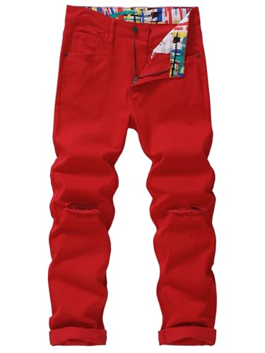 Men's Knee Ripped Slim-Fit Skinny Stretch Cotton Taper Fit Jeans Pants