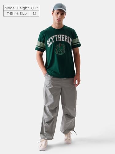 Image of The Souled Store Harry Potter: Slytherin Mens Regular Fit Graphic Printed Half Sleeve Cotton Green T-Shirts