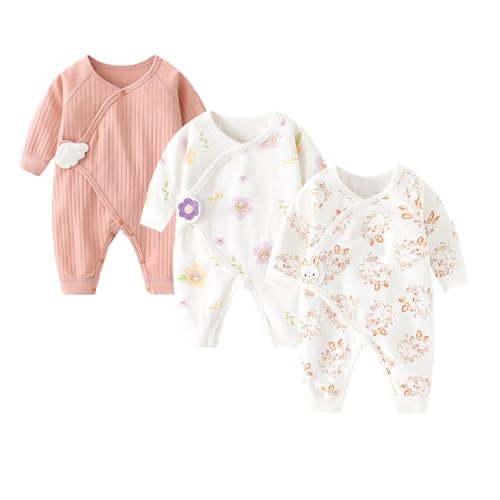 Newborn Baby Romper - Unisex Cotton Bodysuit for Infant Baby Boys Girls 3 Pack Long Sleeve Button Solid Jumpsuits