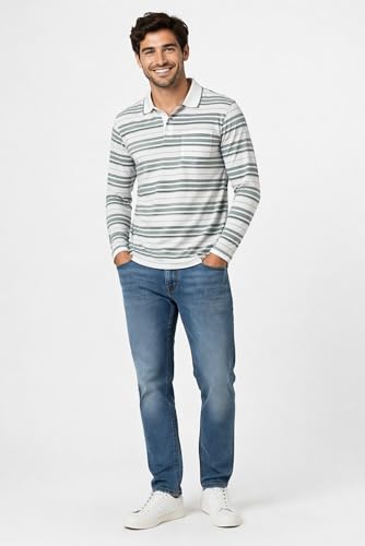 Image of SANE ORIGINALS Full Sleeves Polo Collar Tshirt for Men with Pocket || Stripe Collar and Pocket Tshirt for Men Long Sleeves Navy Blue