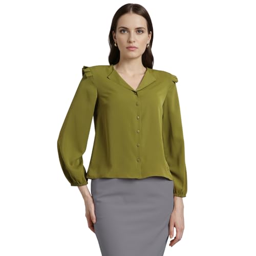 Image of Van Heusen Women Polyester Regular Fit Solid Full Sleeve Casual Shirt