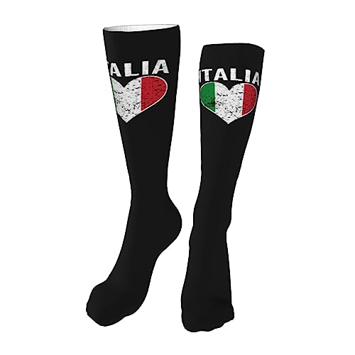 Italian Flag Heart Knee High Socks For Women Long Tube Socks Athletic Compression Socks Unisex High Socks Girls