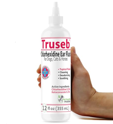 All Natural Ear Flush for Dogs & Cats, Ketoconazole & Chlorhexidine Ear and Vet-Strength Ear wash with a Light Scent (USA) (Ketoconazole & Chlorhexidine Ear Flush, 12 oz)
