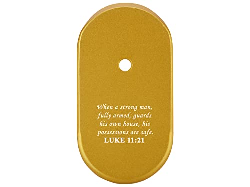 NDZ Performance Magazine Base Plate Finger Extension for Smith & Wesson CSX 9mm 10 Round – Bible Luke 11:21, Laser Engraved Anodized Aluminum in Gold