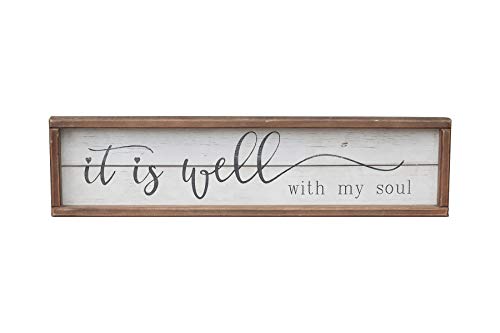 PARISLOFT Wood Framed Wall Sign Home Decor with Quotes | It is Well with My Soul Farmhouse Wooden Wall Art Sign Plaque
