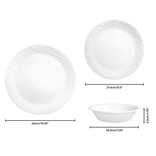 Image of Corelle Dinnerware Set, 12-Piece, Linen Weave, Tempered Glass, Dinner Plates, Side Plates & Bowls, 3X More Durable, Half The Space & Weight of Ceramic, 1146908