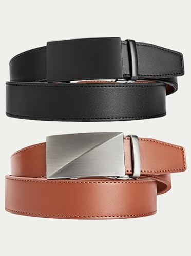 Ratchet Belts for Men, Mens Belt Leather 2 Pack, Black Brown Adjustable Belt for Dress Casual, Gifts Box2