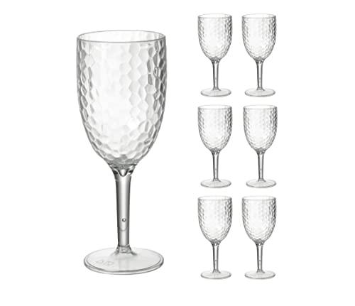 Earth and wear Large Wine Glass Plastic Glasses Reusable 400ml Also Used for Drinking Sherry and Gin and Has A Dimpled Wine Set Effect (Set of 6) (Pack of 6) (6)