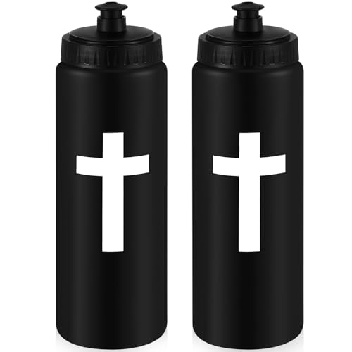 Honeydak Cross Water Bottle Christian Gifts for Women Religious Squeeze Water Cup 20 oz Sports Bottle with Pull Top Lid Birthday Thanksgiving Gifts for Mom Friends(Black)