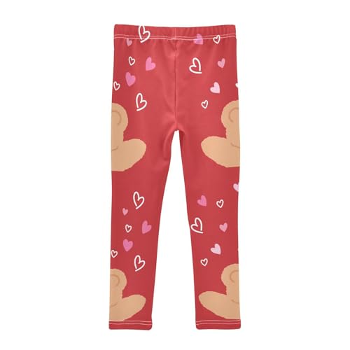 ZZKKO Girls Leggings Bear with Heart for Valentine's Day Toddler Girls Clothes Leggings for Girls Toddler Girls Leggings 3-4T2