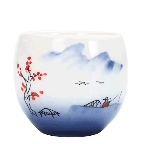 Hand drawn Chinese Japanese style traditional ceramic tea cup set of four, tea set, kung fu tea cup, coffee cup