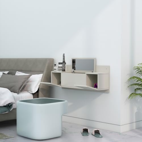 Image of Bniture Engineered Wood Wall Mount Dressing Table with 2 Door, Mirror and Huge Storage Space | Wall Mount Vanity (Frosty White, HXDR109)