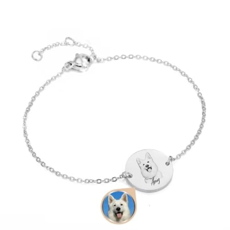 Personalisierte Tierarmband mit individueller Text und Bild graviertes Armband - Einzigartiges Andenken für Hunde, Katzen, Pferde und mehr! (Silber)