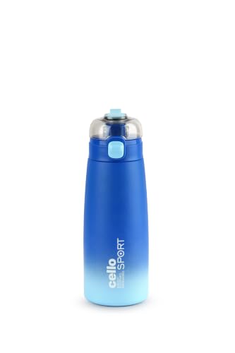 Image of CELLO Nova Hot and Cold Stainless Steel Flask for Office 1000 ml Blue | Double Wall Vacuum Insulated Spill Proof Leak Proof Stylish Easy Press Open Sipper Water Bottle for College Gym Travel & Biking