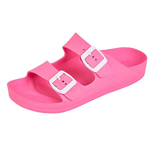 Funkymonkey Women's Comfort Slides Double Buckle Adjustable Eva Flat Sandals (9 M Us, Fluo Fuxia) #TOP16