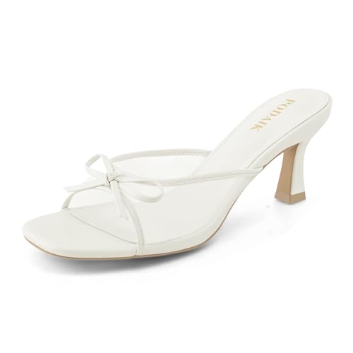Image of Kitten Heels for Women Slip On Sandals Bow Mules Heeled Sandals Square Open Toe Dress Party Slides