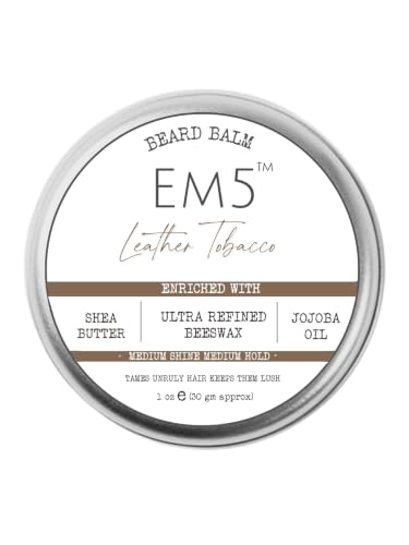 Image of EM5's Organic Leather Tobacco Beard Balm | Shape Style and Tame | Medium Hold and Shine | Long Lasting Fragrance | Mustache and Beards Wax | Gift for Him /Men