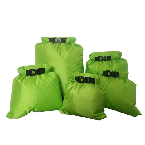 Borsa asciutta impermeabile da 5 pezzi con chiusura a rotolo sacchetti leggeri per esterni per viaggi nautica sport acquatici facile da usare verde