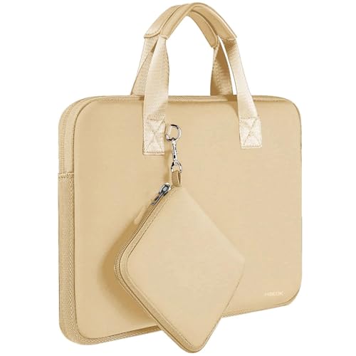 Image of Hseok Laptop Sleeve 13.3-14 inch Case with Small Pouch, Neoprene Computer Bag Compatible with MacBook Pro 14 inch M4 /M3 /M2 /M1 2025-2021, Mac Air /Pro 13.3 inch and Most 13-14 inch Notebooks,Champagne