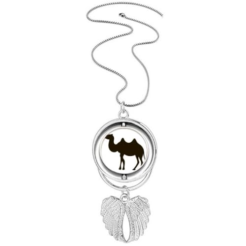 Collier ailes d'ange rotatif noir et camel au design cinétique unique