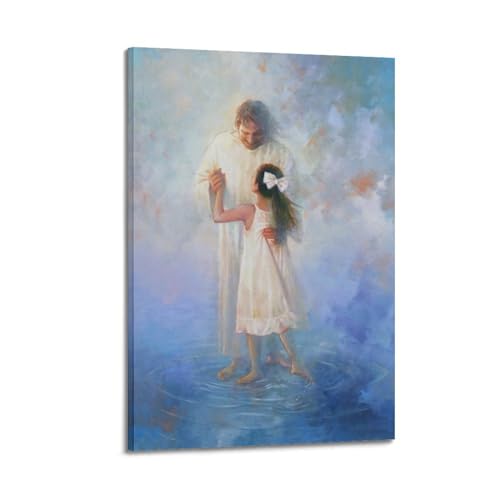 Poster sur toile figure chrétienne main dans l'eau cadre 30x45cm