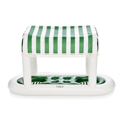 FUNBOY Giant Floating Green Cabana Stripe Drink Station, Removable Fabric Shade with Fringe, Perfect for Parties, Table-top Decorations and in-Pool Refreshments.