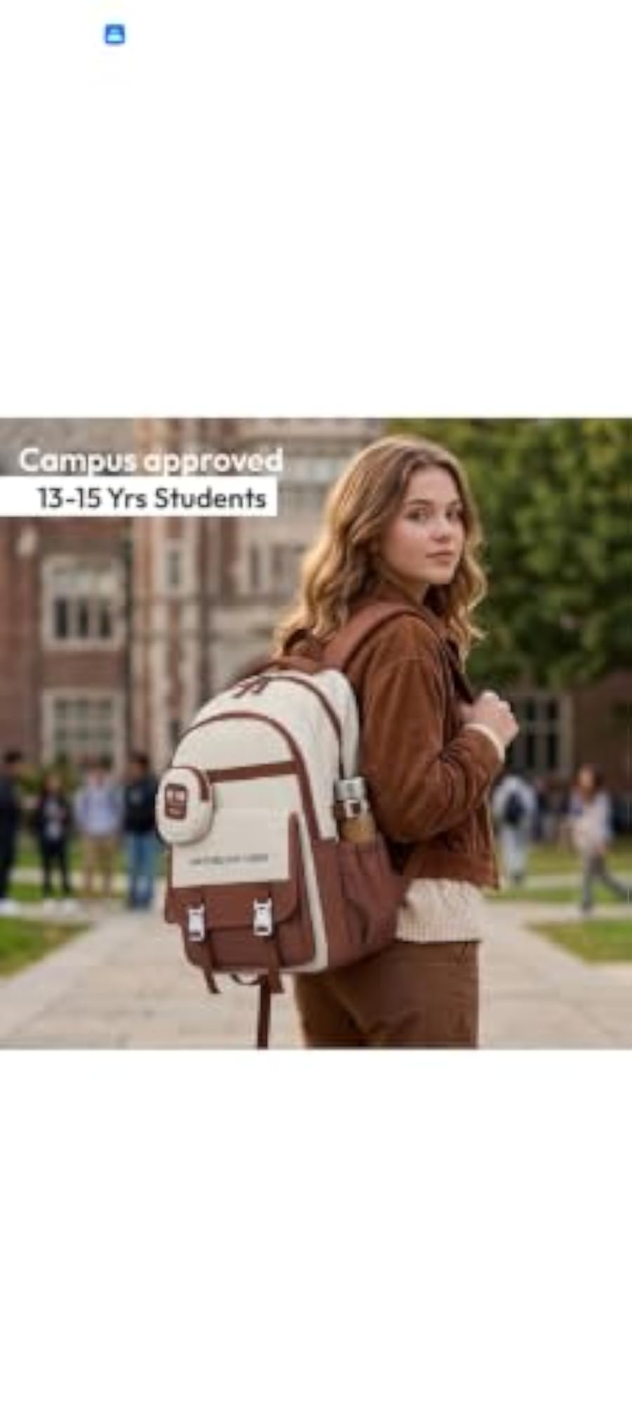 Casual Backpack with Mini Pouch, Brown and Beige