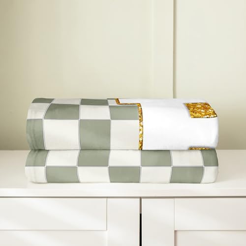 Image of Erosebridal Sage Green Checkered Fuzzy Plush Throw Plaid Initial B Fleece Blanket Personalized Monogram Flannel Blanket for Kids Boys Girls,Fashion Grids Gingham Decor for Bed Couch Queen 90 inchx90 inch
