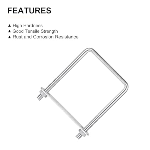Image of DTGN M8x80x120mm(ThreadxWxL) Square U Bolt - 2Pack - Good for Trailer Pipe Replacement Parts - 304 Stainless Steel U Shape Bolts
